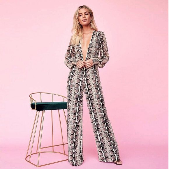 SOLD LPA ‘70s-style python-print Jumpsuit 655 NWOT - Picture 2 of 8